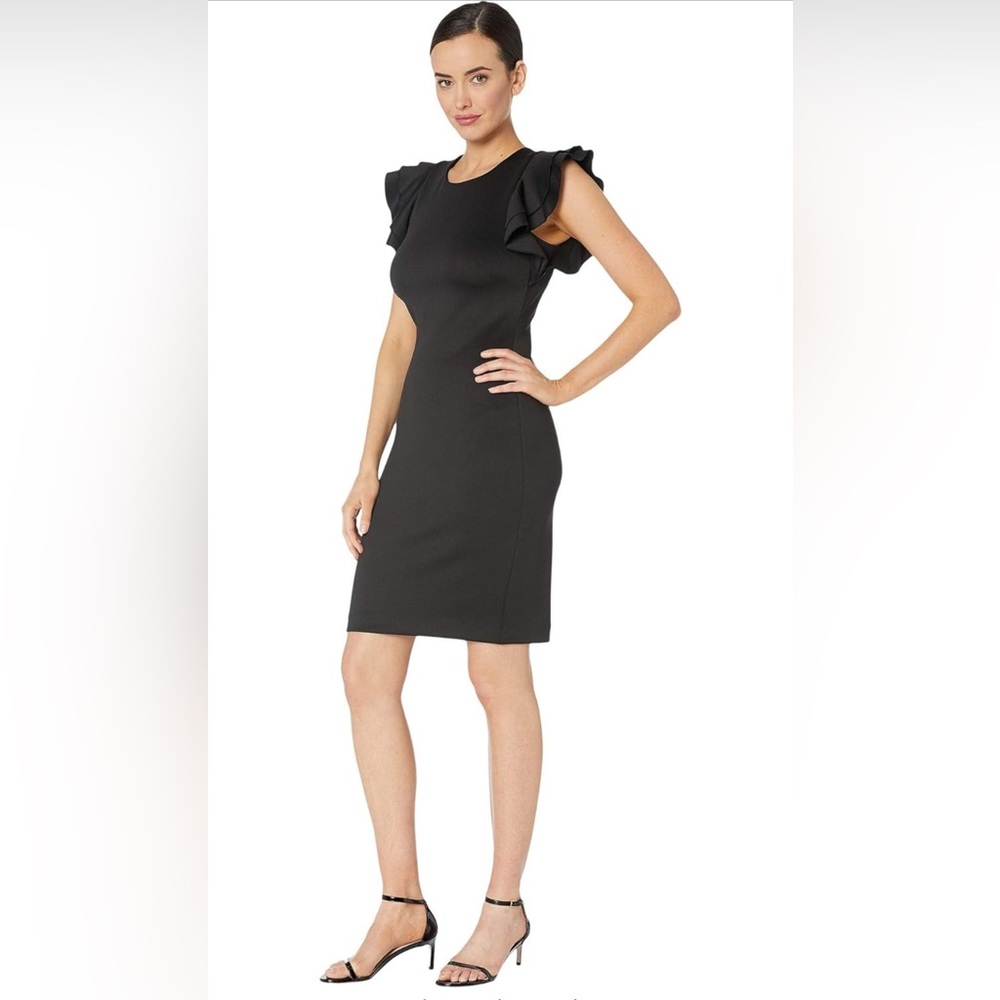 NWT Flutter Sleeve Scuba Dress by Tommy Hilfiger, Black, Size 8